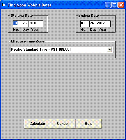Calculate Moon Wobble Dates