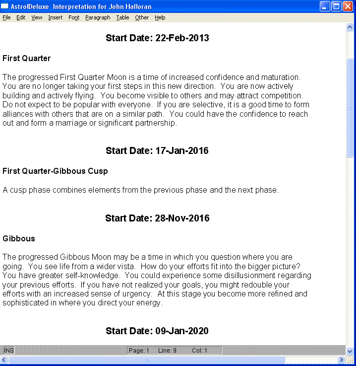 Moon Phases Report