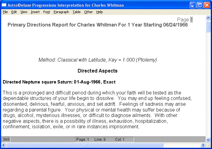 Charles Whitman Primary Directions Report